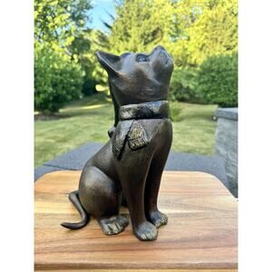 Rare Cast Aluminum Curiosity Cat Garden Sculpture Antique Bronze Finish 12”